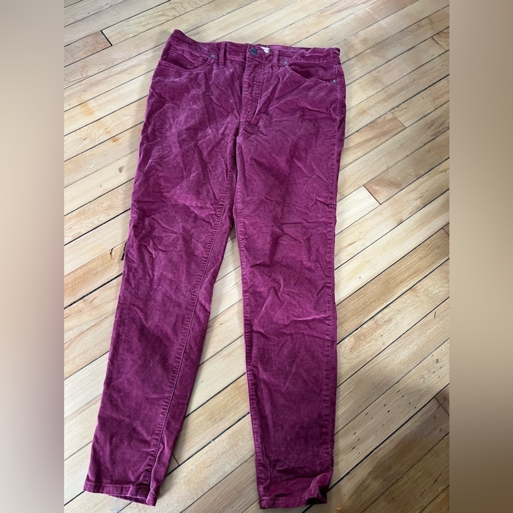 Madewell red velour 10” high rise‎ skinny jeans